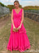 Hot Pink Plunging Evening Gown Maxi Long Evening Party Prom Dresses ,WGP1174