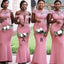 Mismatched Pink Lace Appliques Mermaid Long Bridesmaid Dresses for Wedding Party, BDS0238