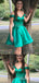 Green Off-the-shoulder Beaded A-line V-neck Graduation Party Short Homecoming Dresses, QB0766