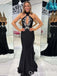 Stylish Halter Black Beaded Mermaid Long Party Dress Prom Dresses,WGP1732