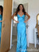 Blue V Neck Sheath Party Dress Long Prom Dresses to Impress ,WGP1474