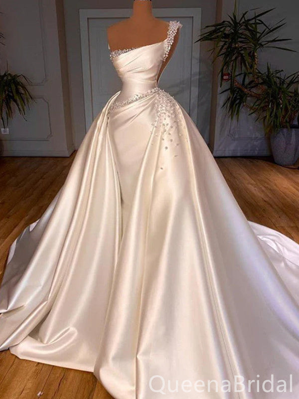 Elegant Glamorous  Ruched One Shoulder Appliques Long Wedding Dresses ,WGP222