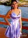 Elegant Purple V Neck Spaghetti Straps A-Line Cheap Simple Short Homecoming Dresses, QB0436