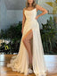 Sexy Elegant White High Slit Evening Gown Long Formal Dresses Prom Dresses with Pleats, WGP748