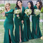 Elegant Green V Neck Long Sleeves Pleats Simple Cheap Mermaid Long Bridesmaid Dresses , BDS0213