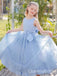 Elegant A-line Jewel Neck Lace Appliques Tulle Flower Girl Dresses with Ruffles, FGS0051