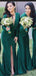 Elegant Green V Neck Long Sleeves Pleats Simple Cheap Mermaid Long Bridesmaid Dresses , BDS0213