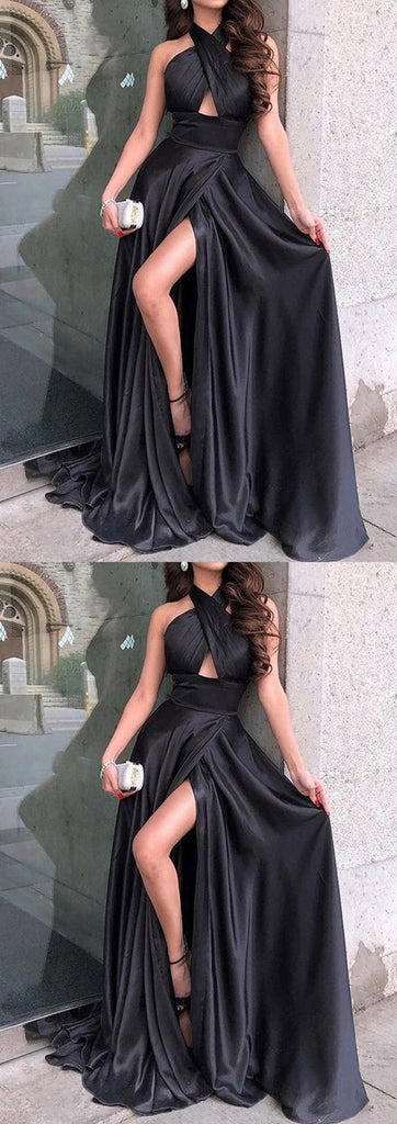 Sexy Black A-line Side Slit Maxi Long Party Prom Dresses,Evening Dresses,WGP389