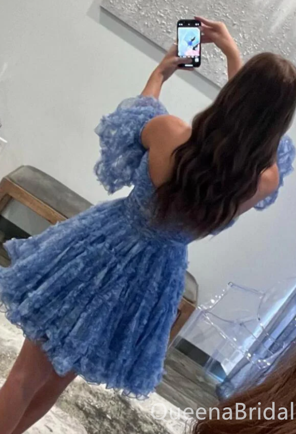 Sexy Unique Off-the-shoulder A-line Strapless Short Homecoming Dresses with Ruffles and Pleats, QB0612