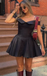 Sexy Off-the-shoulder Sweetheart Black A-line Short Homecoming Dresses with Pleats  , QB0571