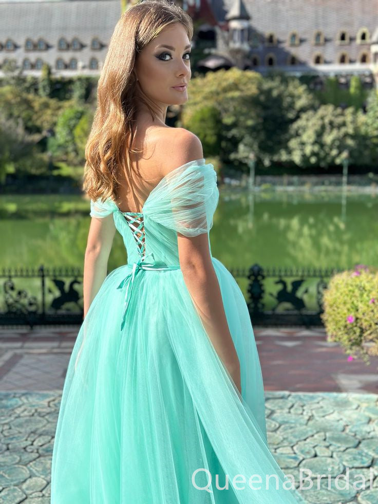 Mint Green Off Shoulder Sweetheart A-line Evening Gown Maxi Long Evening Party Prom Dresses ,WGP1118