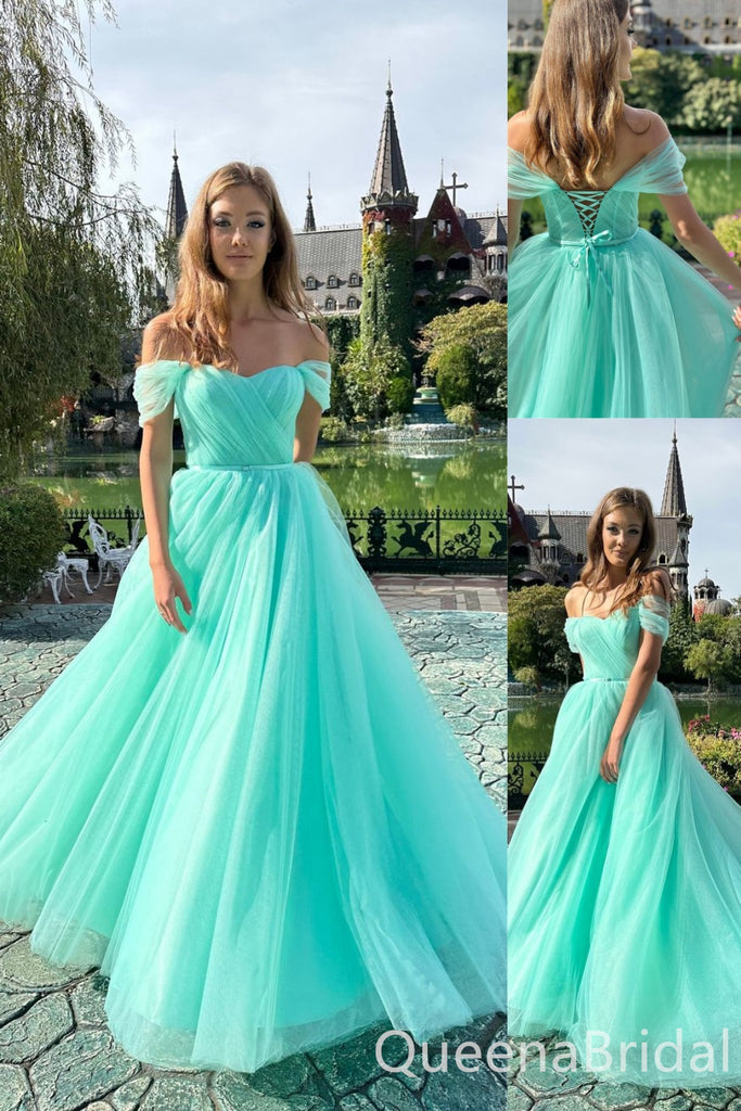 Mint Green Off Shoulder Sweetheart A-line Evening Gown Maxi Long Evening Party Prom Dresses ,WGP1118