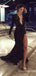 Sexy Black Long Sleeves Lace Appliques High Slit Sheath Evening Gown Long Formal Dresses Prom Dresses ,WGP770