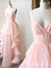 Light Pink Spaghetti Straps V Neck A-line Evening Gown Long Evening Party Prom Dresses ,WGP1262