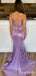 Sparkle Spaghetti Straps Purple Mermaid Plunging Evening Gown Maxi Long Evening Party Prom Dresses ,WGP1078