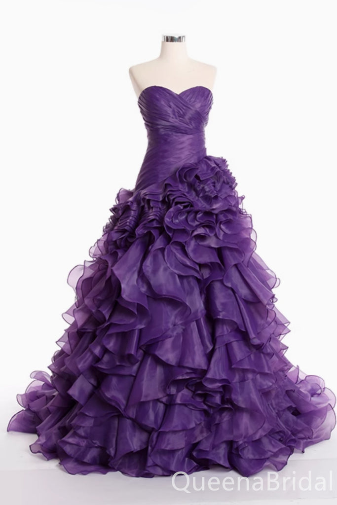 Strapless Ruffles Sweetheart A-line Ball Gown Party Dress Long Prom Dresses to Impress ,WGP1478