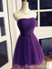 Purple Strapless Lace Up Back A-line Graduation Party Short Homecoming Dresses, QB0785