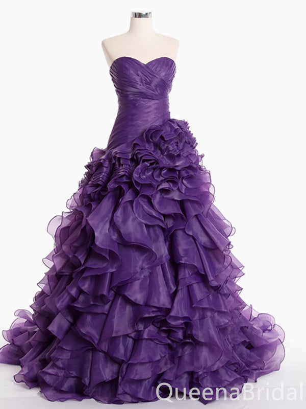 Strapless Ruffles Sweetheart A-line Ball Gown Party Dress Long Prom Dresses to Impress ,WGP1478