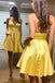 Yellow Spaghetti Straps V Neck A-line Graduation Party Short Homecoming Dresses Formal Evening Party Dresses, QB0824