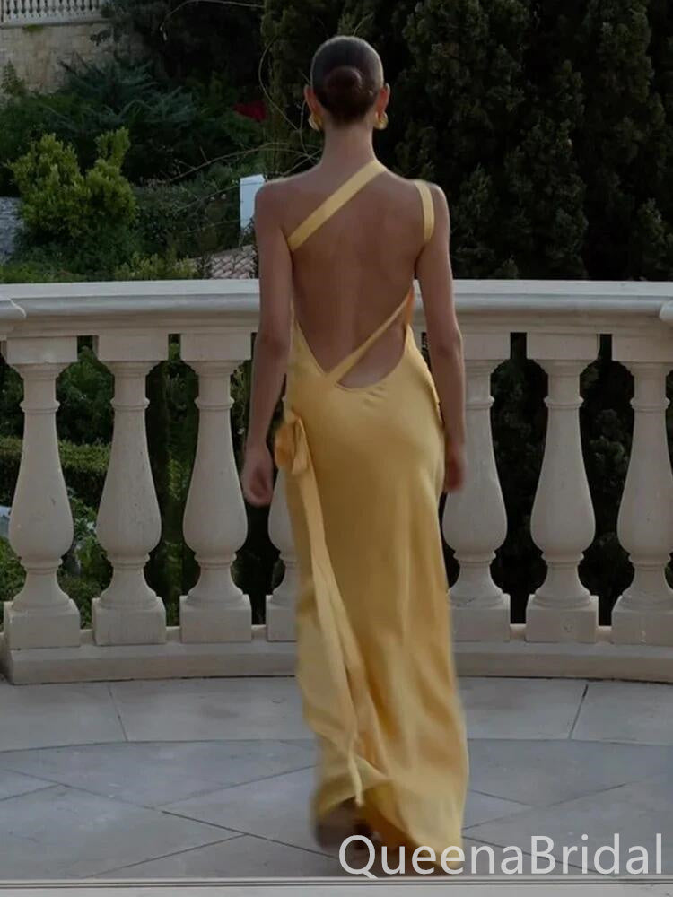 Yellow Sheath One Shoulder Evening Gown Maxi Long Evening Party Prom Dresses ,WGP1149