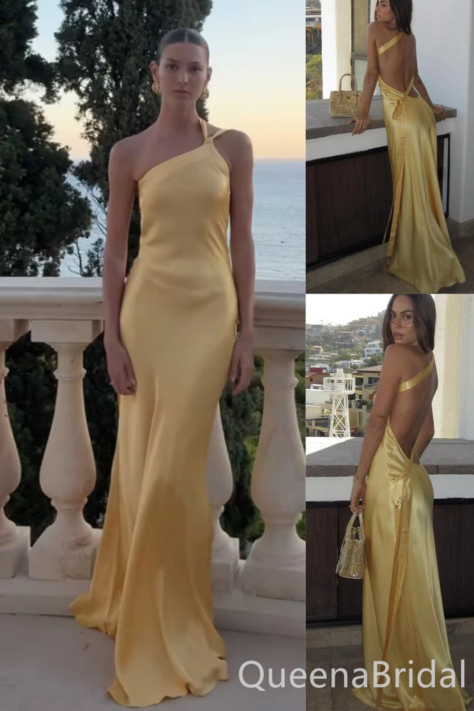 Yellow Sheath One Shoulder Evening Gown Maxi Long Evening Party Prom Dresses ,WGP1149