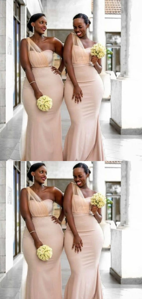 Elegant One Shoulder Tulle Sweetheart Mermaid Long Bridesmaid Dresses , BDS0158