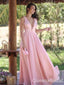 Light Pink Plunging A-line Evening Gown Long Evening Party Prom Dresses ,WGP1266