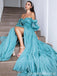 Gorgeous Off Shoulder A-line Open Back Evening Gown Long Evening Party Prom Dresses with Slit ,WGP1267