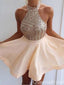 Halter Sparkle Open Back A-line Graduation Party Short Homecoming Dresses, QB0771