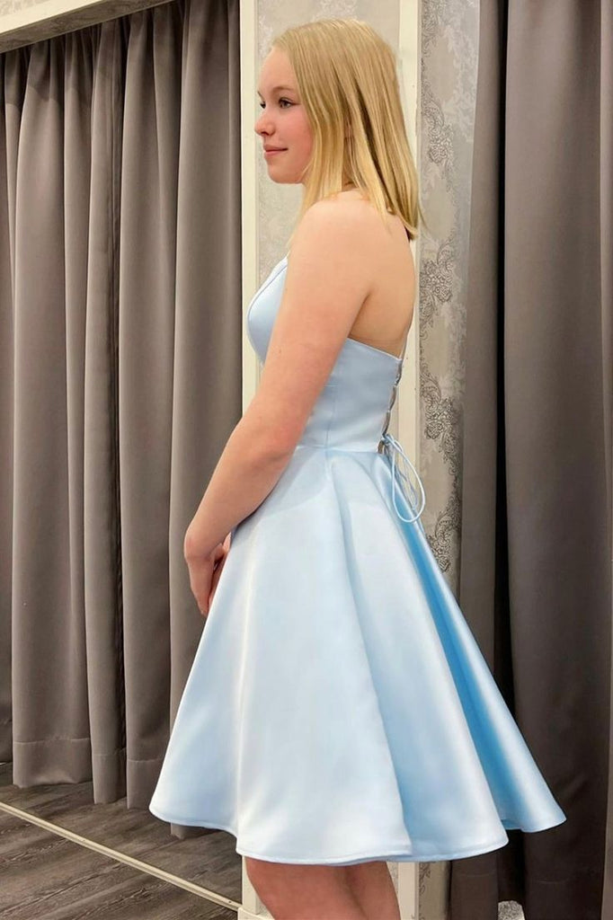 Elegant Light Blue Soft SAtin A-Line Cheap Simple Short Homecoming Dresses,QB0426