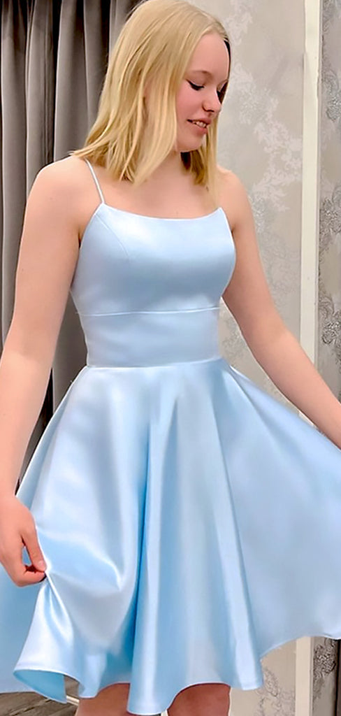 Elegant Light Blue Soft SAtin A-Line Cheap Simple Short Homecoming Dresses,QB0426