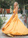 Orange A-line Plunging Deep V-neck Spaghetti Straps Evening Gown Maxi Long Evening Party Prom Dresses ,WGP1015