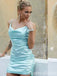 Sexy Blue Spaghetti Straps Mermaid Short Tight Homecoming Dresses with Pleats ,QB0655