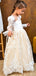 Elegant Light Yellow Tulle Lace Appliques A-Line Cheap Simple Long Flower Girl Dresses, FGS0046