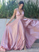 Blush A-line V-neck Spaghetti Straps Lace Up Back Evening Gown Maxi Long Evening Party Prom Dresses ,WGP1016