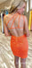 Charming Sexy Orange One Shoulder Open Back  Short Short Homecoming Dresses Tight, QB0621