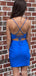 Sexy Royal Blue V-neck Spaghetti Straps Sheath Lace Up Back Graduation Party Homecoming Dresses ,QB0694