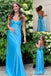 Blue Spaghetti Straps Sheath Evening Gown Maxi Long Evening Party Prom Dresses ,WGP1151