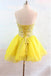 Yellow Strapless Beaded Sweetheart Lace Up Back A-line Graduation Party Short Homecoming Dresses Formal Evening Party Dresses, QB0828