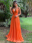 Orange Spaghetti Straps A-line Evening Gown Long Evening Party Prom Dresses  ,WGP1269