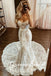 White Mermaid Sweetheart Lace Appliques Strapless Long Wedding Dresses with Trailing ,WGP226