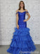 Sparkle Blue Spaghetti Straps Ruffles Mermaid Evening Gown Long Evening Party Prom Dresses, WGP1274