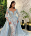 Light Blue Long Sleeves Lace Appliques Sparkle Mermaid Evening Gown Long Evening Party Prom Dresses, WGP1275