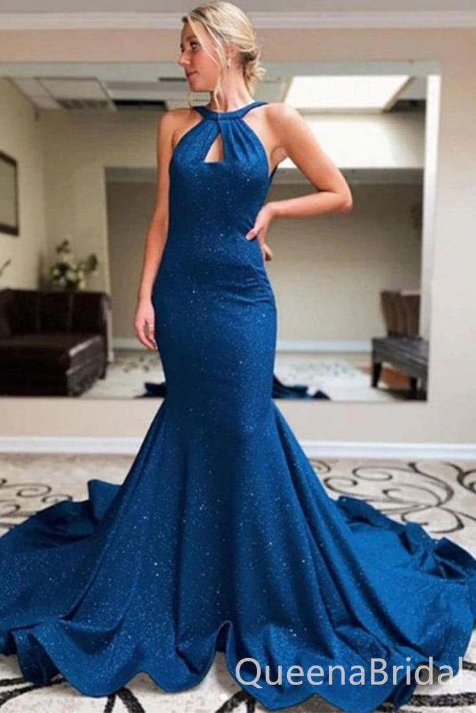 Blue Mermaid Evening Gown Maxi Long Evening Party Prom Dresses with Trailing,WGP1083