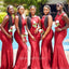 Elegant Red Square Simple Cheap Mermaid Long Bridesmaid Dresses , BDS0198