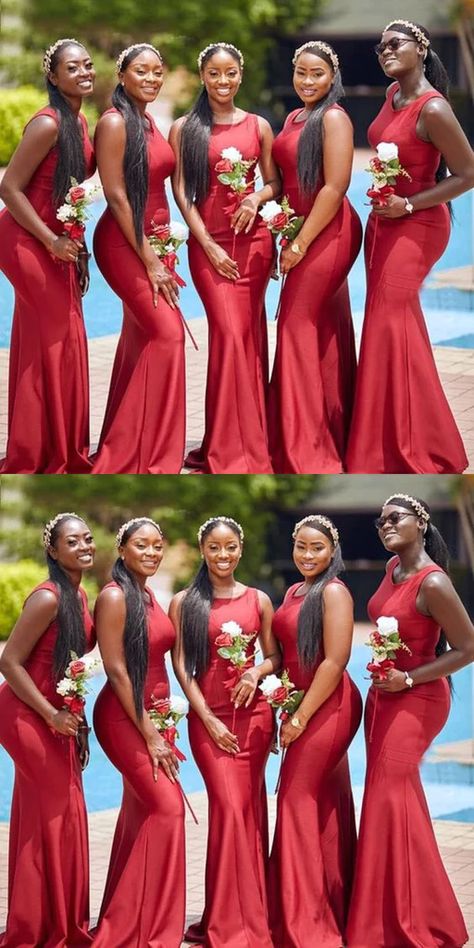 Elegant Red Square Simple Cheap Mermaid Long Bridesmaid Dresses , BDS0198