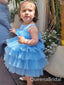 Elegant Blue Tulle A-Line Cheap Simple Long Flower Girl Dresses, FGS0045