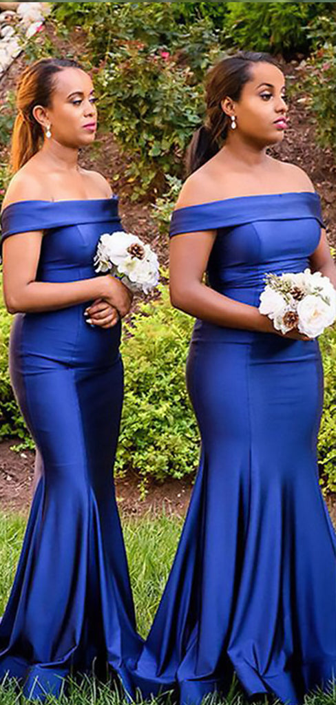 Elegant Royal Blue Off Shoulder Mermaid Simple Bridesmaid Dresses,BDS0178