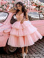 Elegant Pink Sequin Tulle Ruffle A Line Short Homecoming Dresses,QB0387