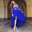 Royal Blue High Low Lace Appliques Long Sleeves A-line Evening Gown Maxi Long Evening Party Prom Dresses,WGP1228